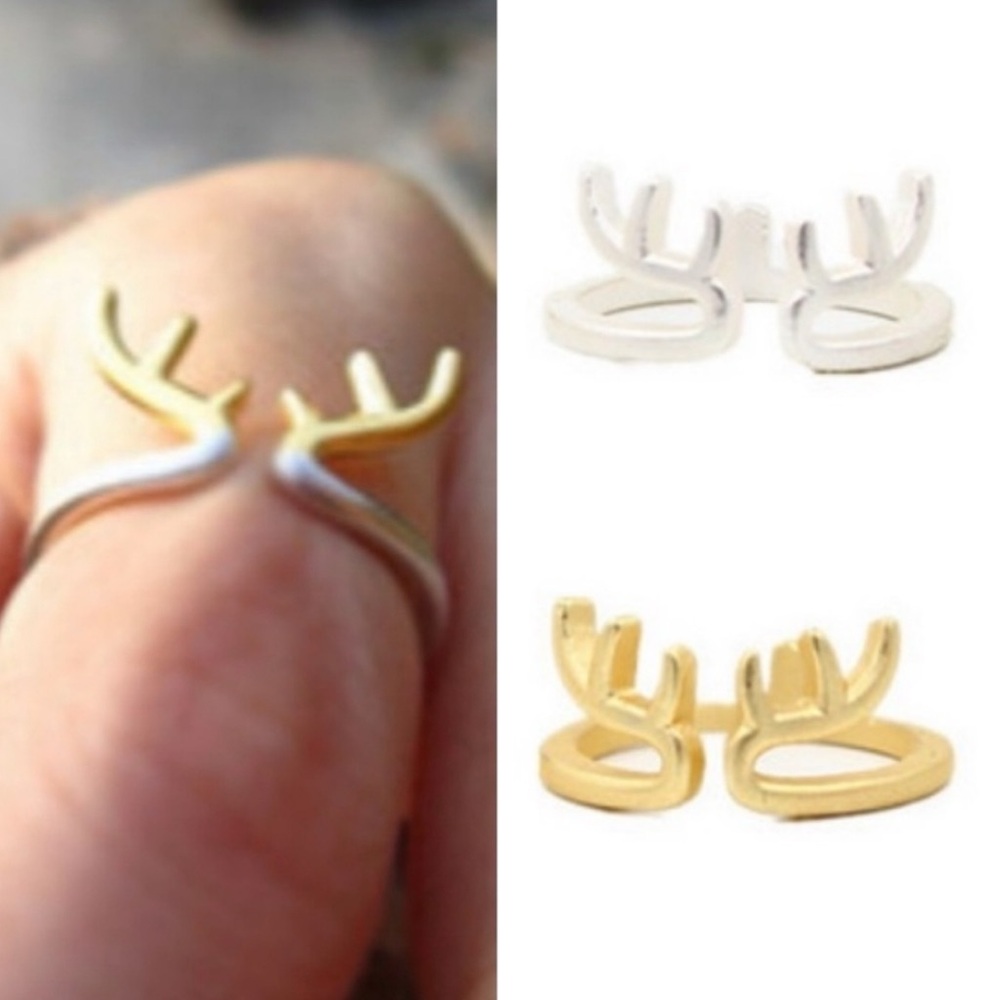 Gold or Silver Deer Antlers Ring Band